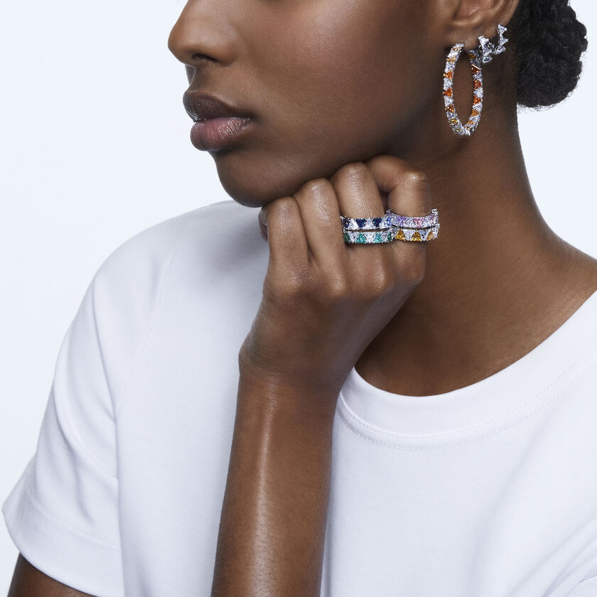 swarovski خاتم كوكتيل matrix، قطع مثلث، لون أزرق، طلاء روديوم